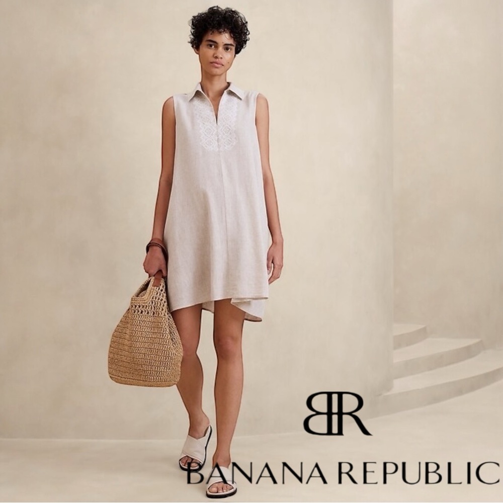 Banana Republic Sleeveless Linen-Blend Mini Dress in Light Beige